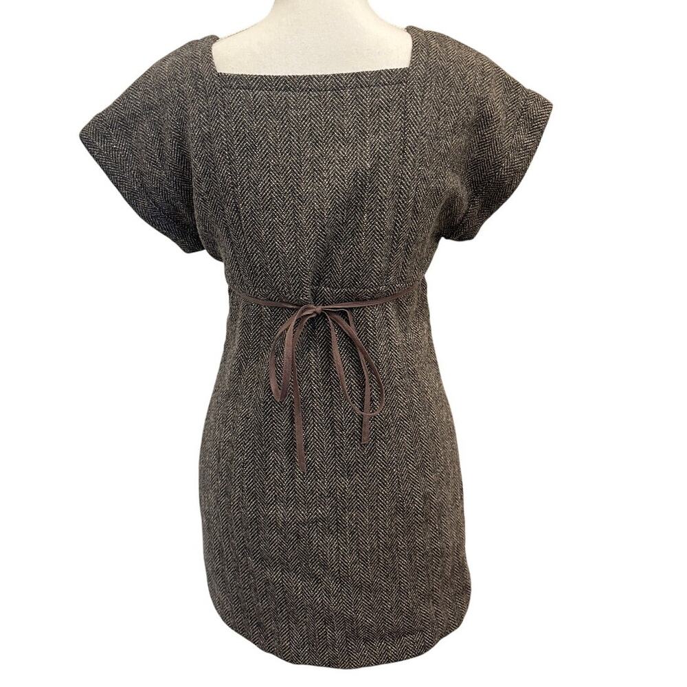 VTG Paul & Joe Brown Tweed Wool Blend Shift Dress Size Small Heritage Preppy - Picture 3 of 9